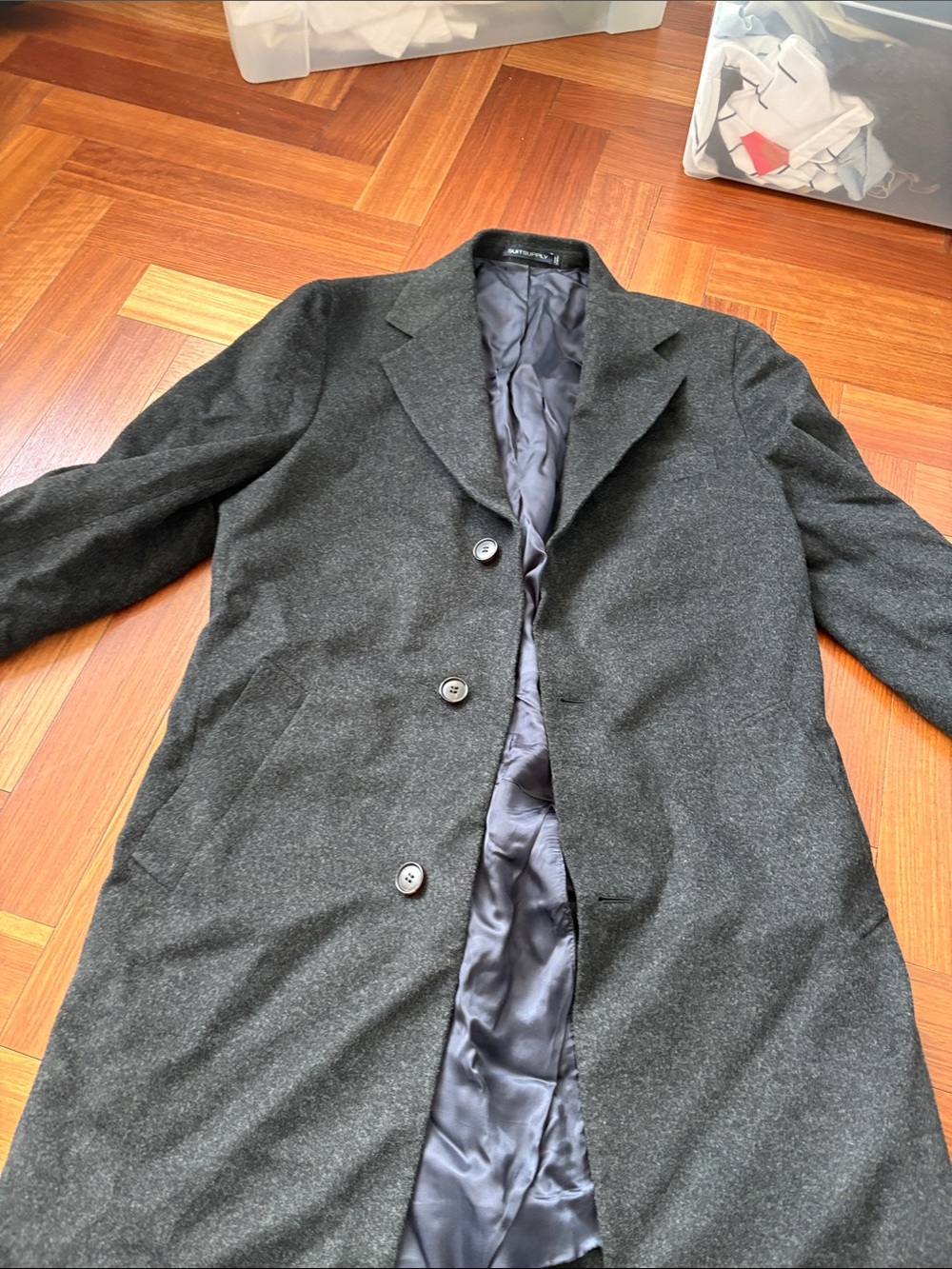 SUITSUPPLY Men's Charcoal Gray Wool Blend Overcoat